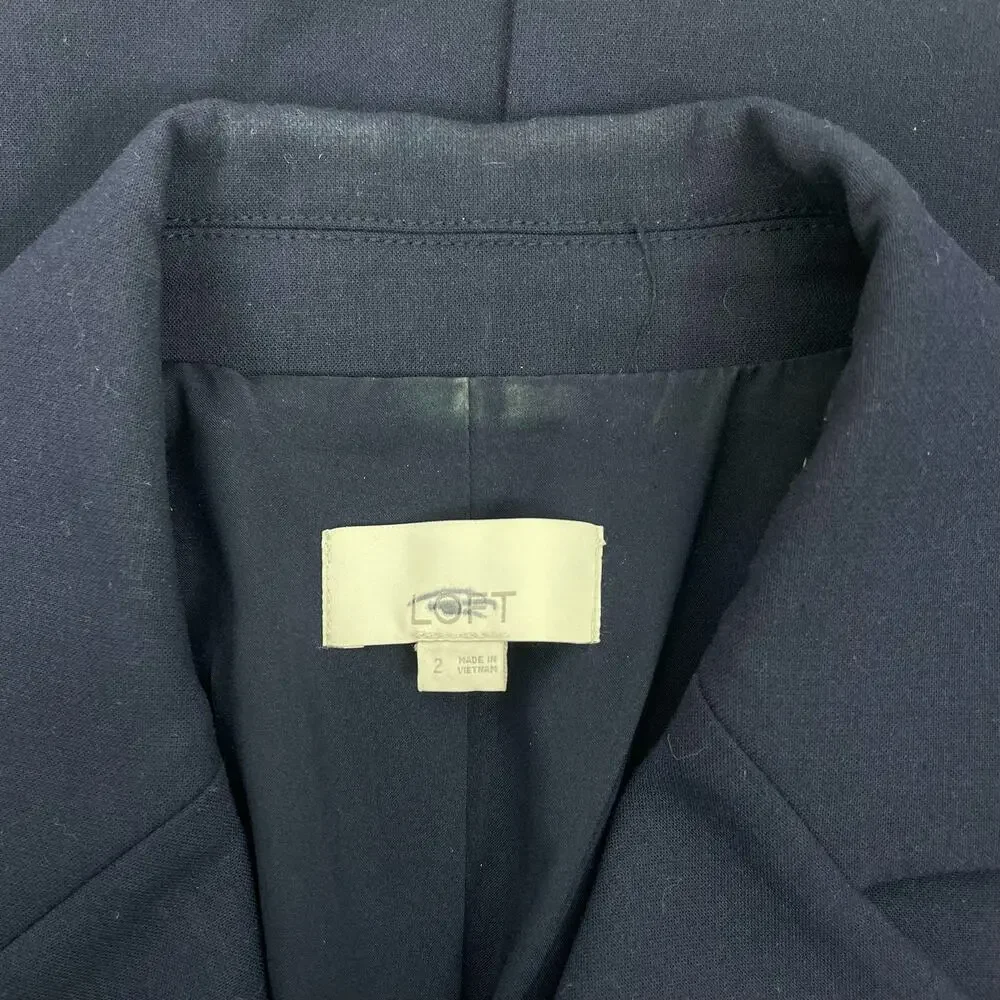 Ann Taylor LOFT Double Breasted Gold Button Blazer Jacket Navy Size 2